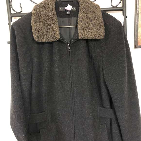 Gallery Wool Blend Coat Charcoal Zipper Collar M - Picture 7 of 8
